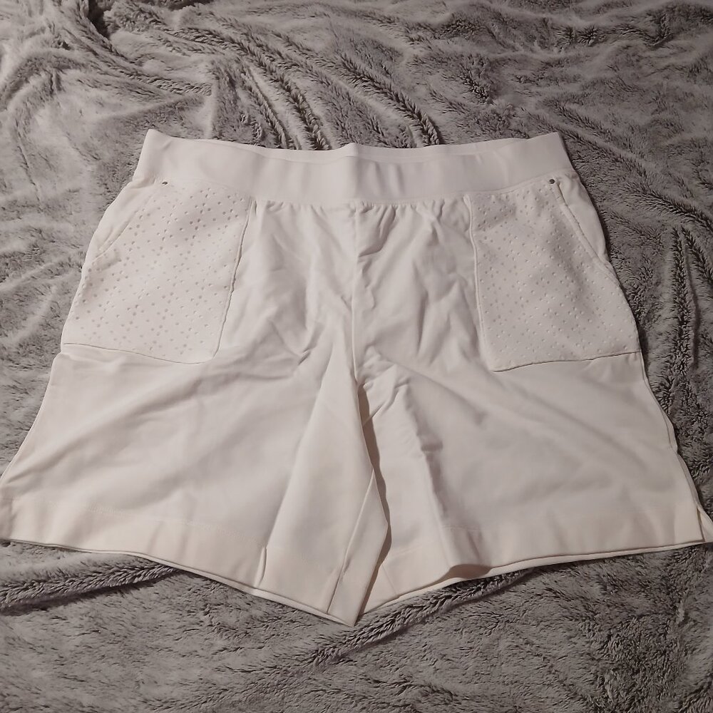 Sport Savvy Women's Eyelet Pocket Pull On Knit Shorts White SZ XL - Picture 1 of 6